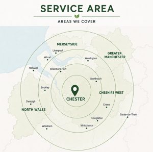 Arboricultural tree survey services site map for the North West and North Wales